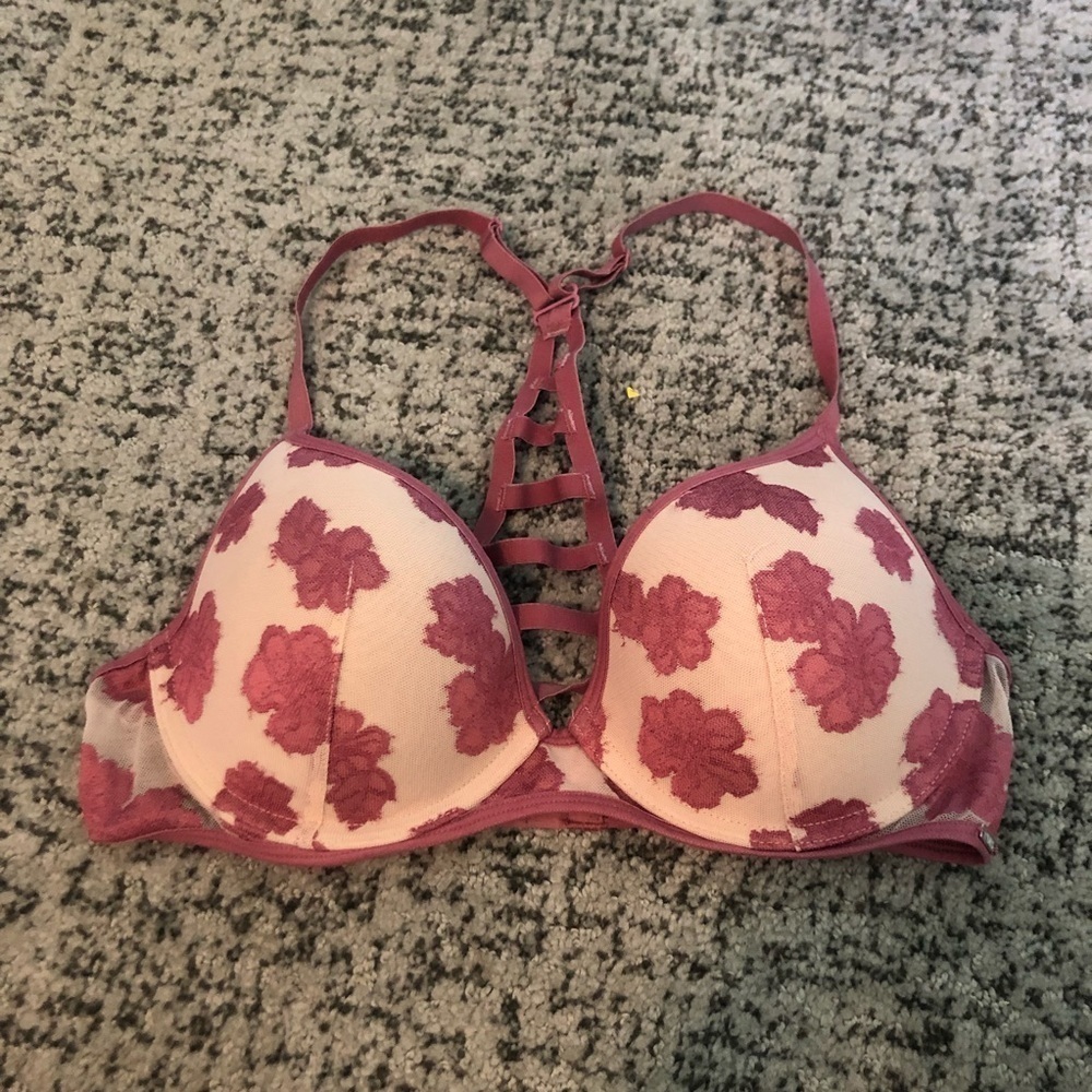 PINK Victoria’s Secret Pink & Cream Colored Floral Laced Bra Size 34C